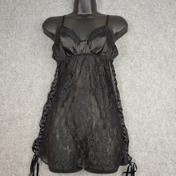 Victoria's Secret Other - Victoria’s Secret Lingerie Slip Chemise Womens Sz M Black Grunge Goth Babydoll